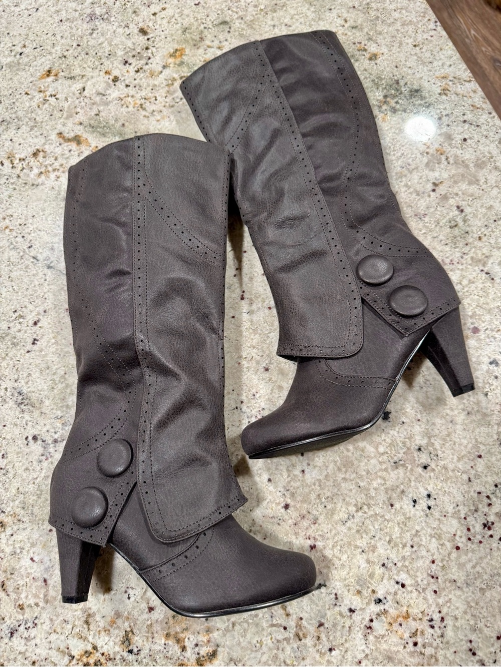 Not Rated “B Dad” Heeled Boots In Charcoal (NWOT)